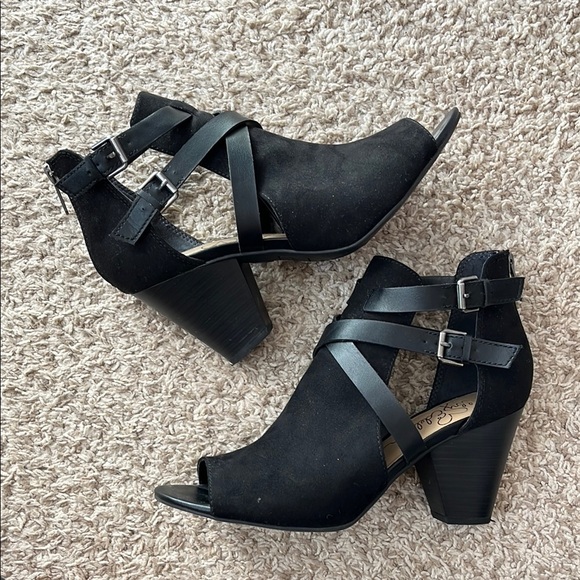 Libby Edelman Karla Open Peep Toe Strappy Heeled Bootie Womens Size 9 - Picture 1 of 14
